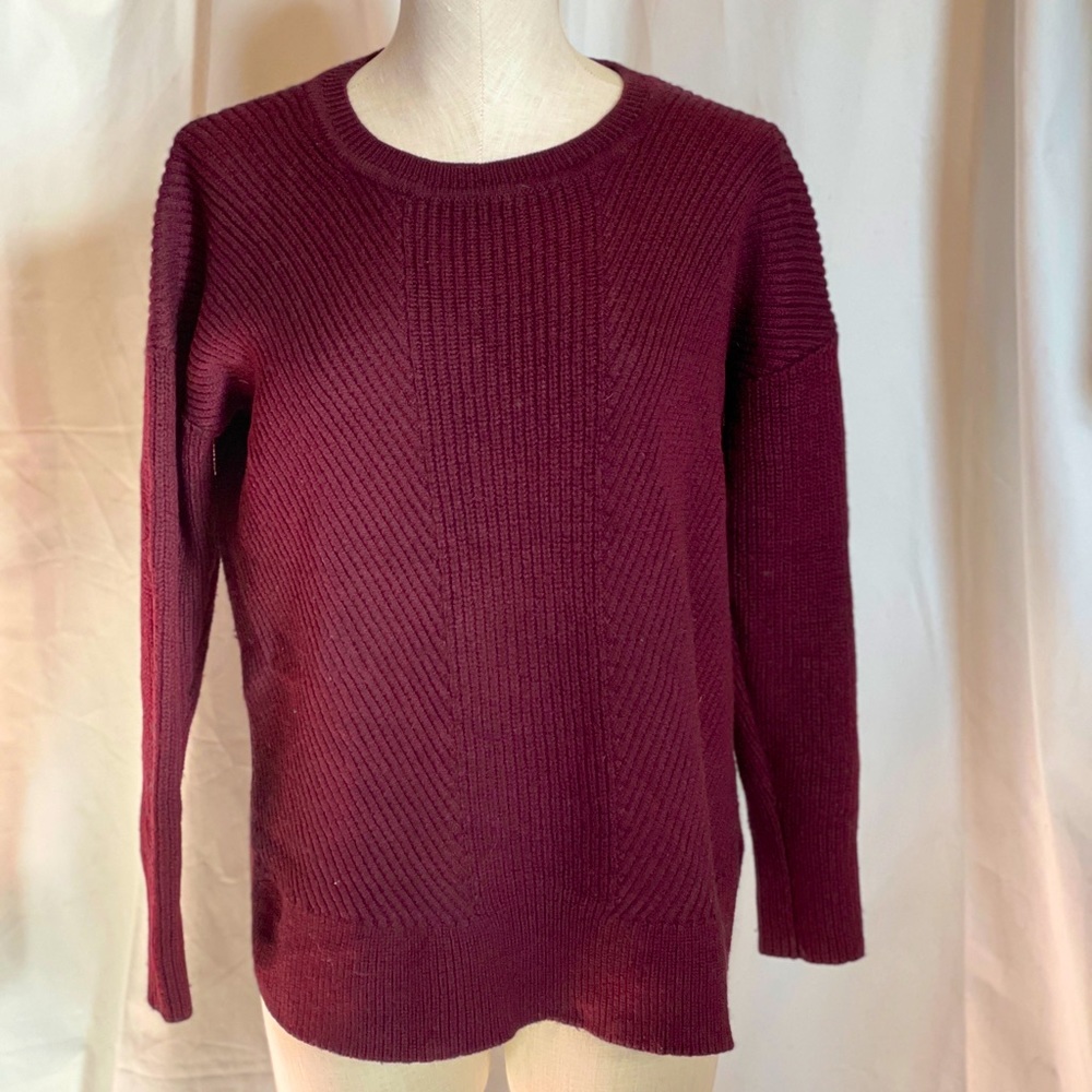 Womens Athleta Maroon Knit Wool Blend Sweater Sz S EUC
